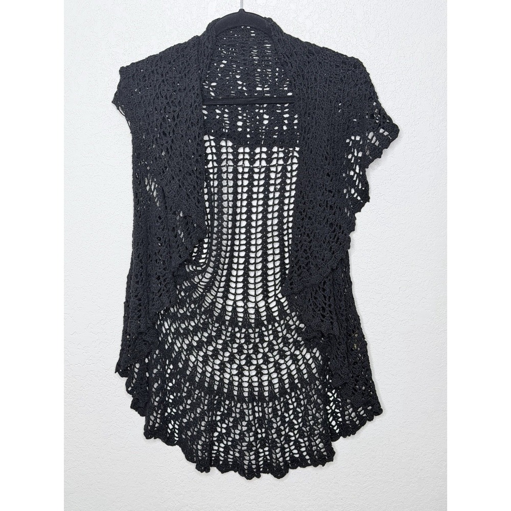 Crochet Open Cardigan Sweater Womens XS/S Black Chunky Whimsigoth Witchy Layerin
